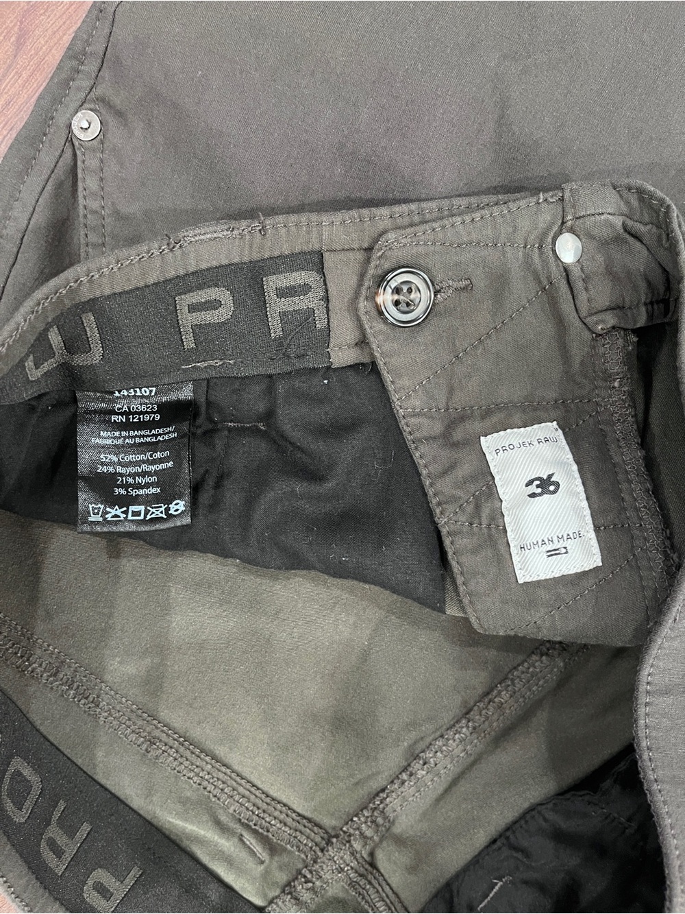 Projek Raw Pants Mens 36 Classic Fit Chino Brown Stretch Cotton Rayon Nylon Span - Picture 2 of 7